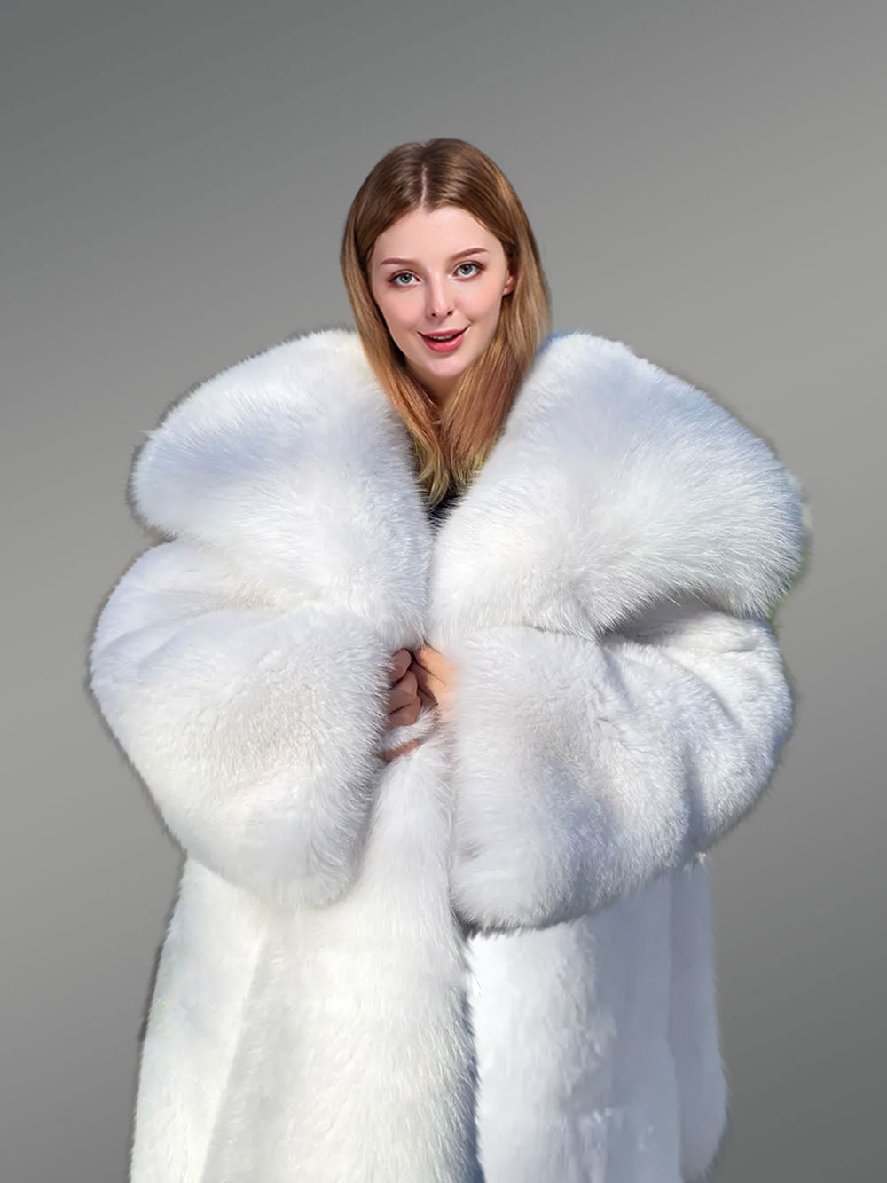 Luxury White Fox Fur Full Coat For Women