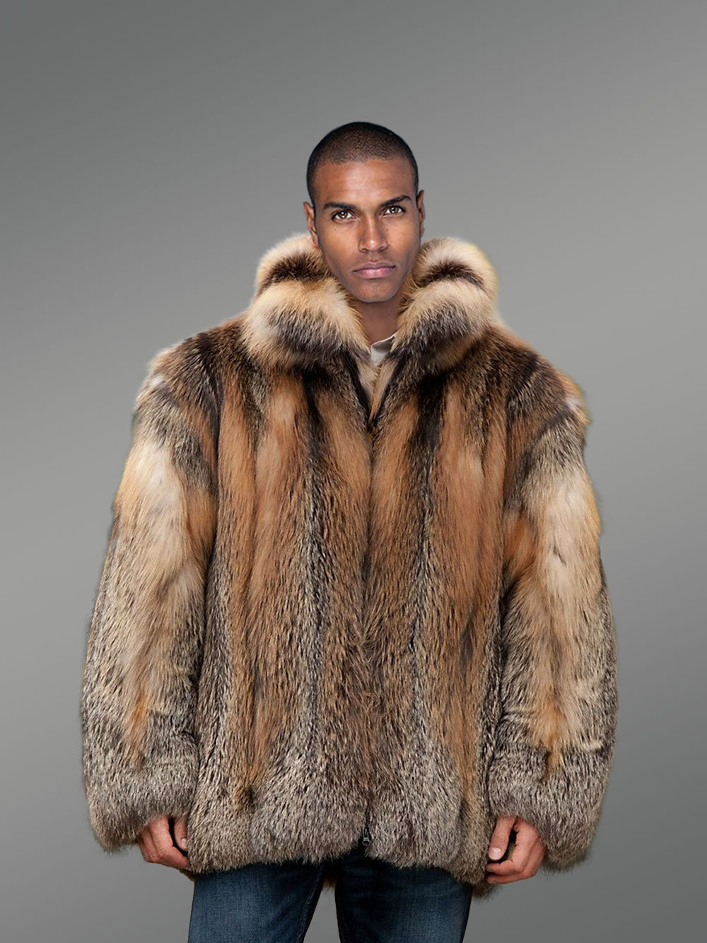 Men Fox Fur Bomber Jacket