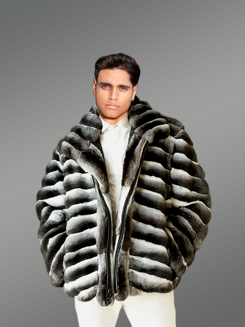 Men's Celebrity Style Real Chinchilla Jacket