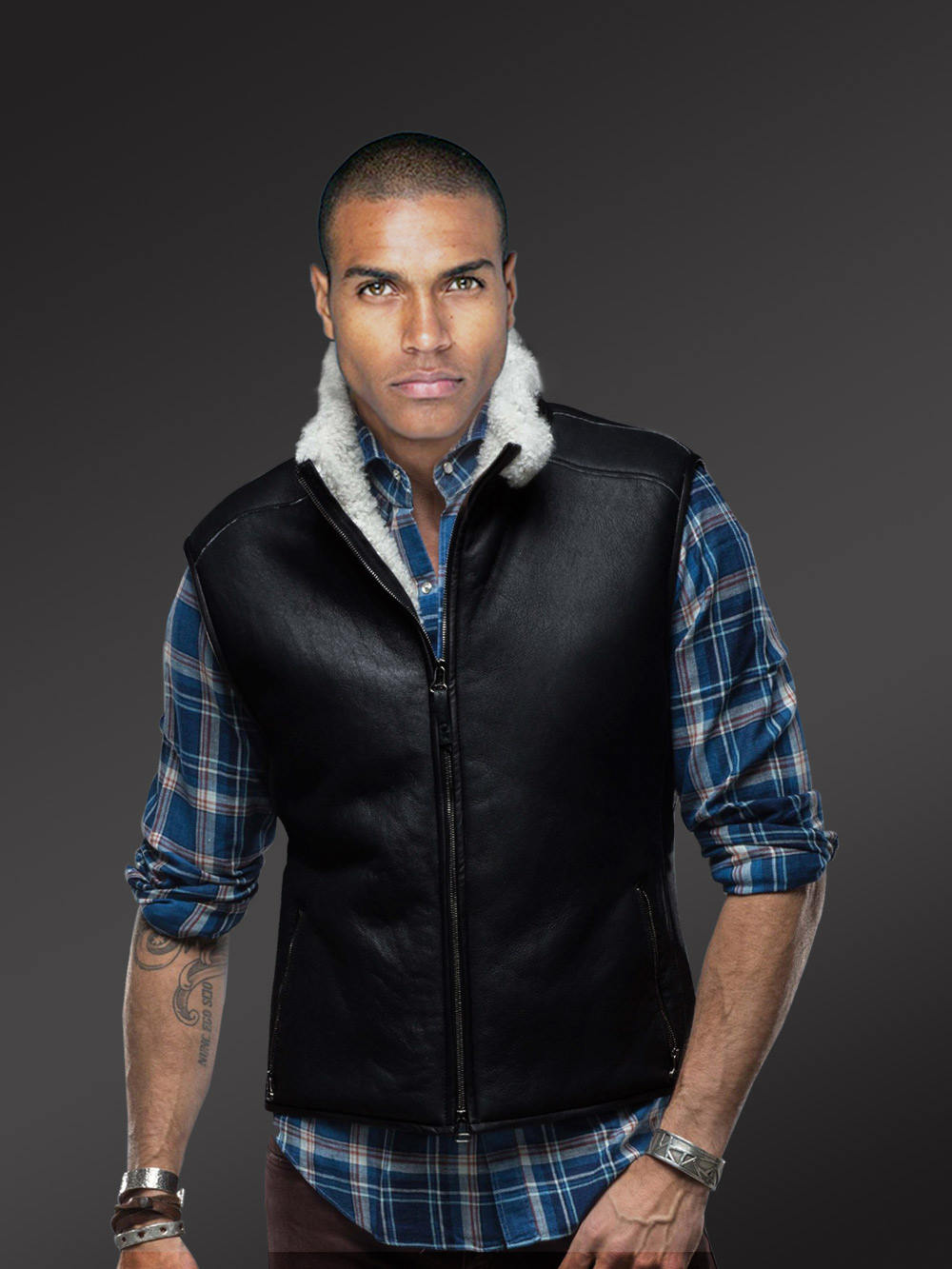 Men’s Double Face shearling winter vest in black