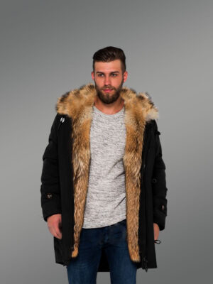 Men’s Golden Island Fox Fur Hybrid Black Parka Convertibles (2)