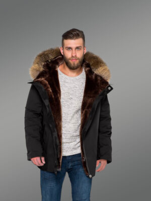 Men’s hybrid black Finn raccoon fur parka convertibles (4)