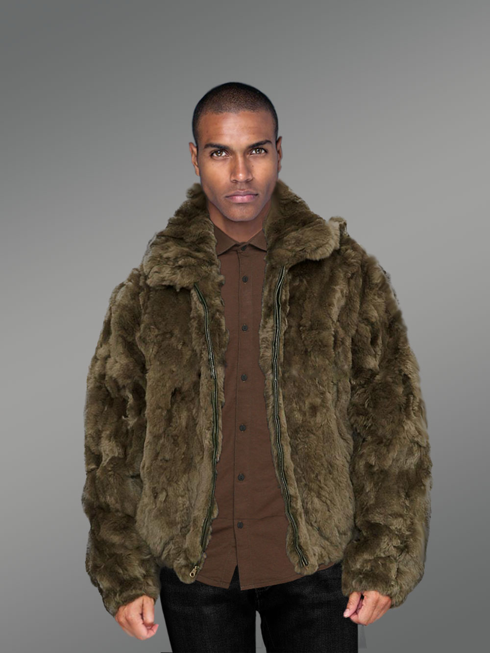 Men’s silky Beaver fur mid-length winter coat with protective collar