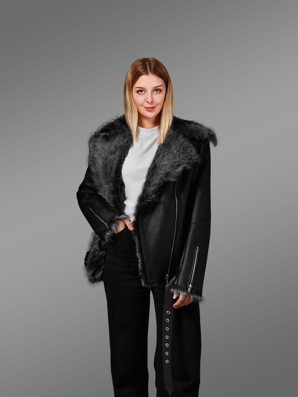 Toscana Shearling Jacket for Women in Black