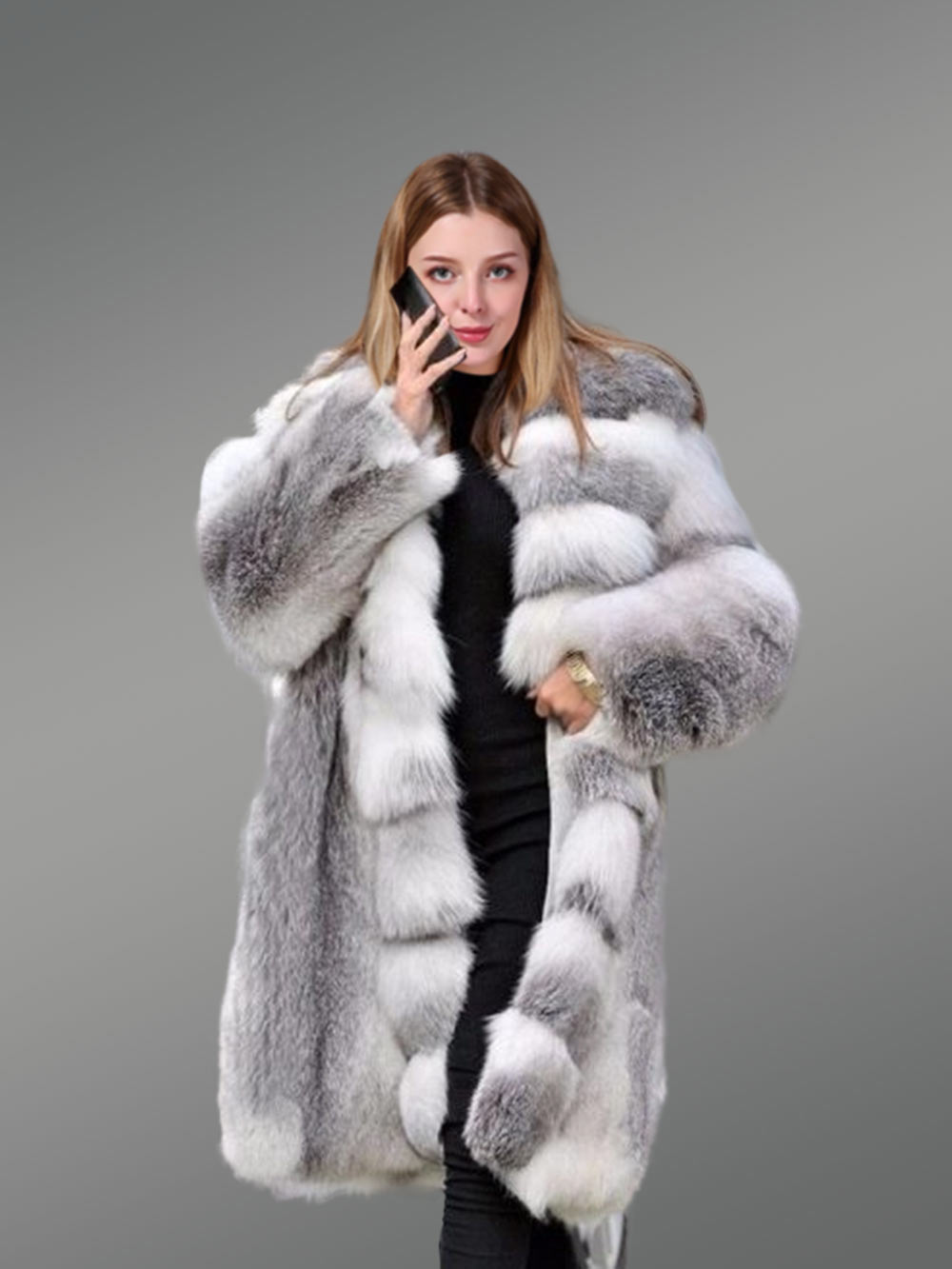 Blue Fox Fur Winter Coat For Women