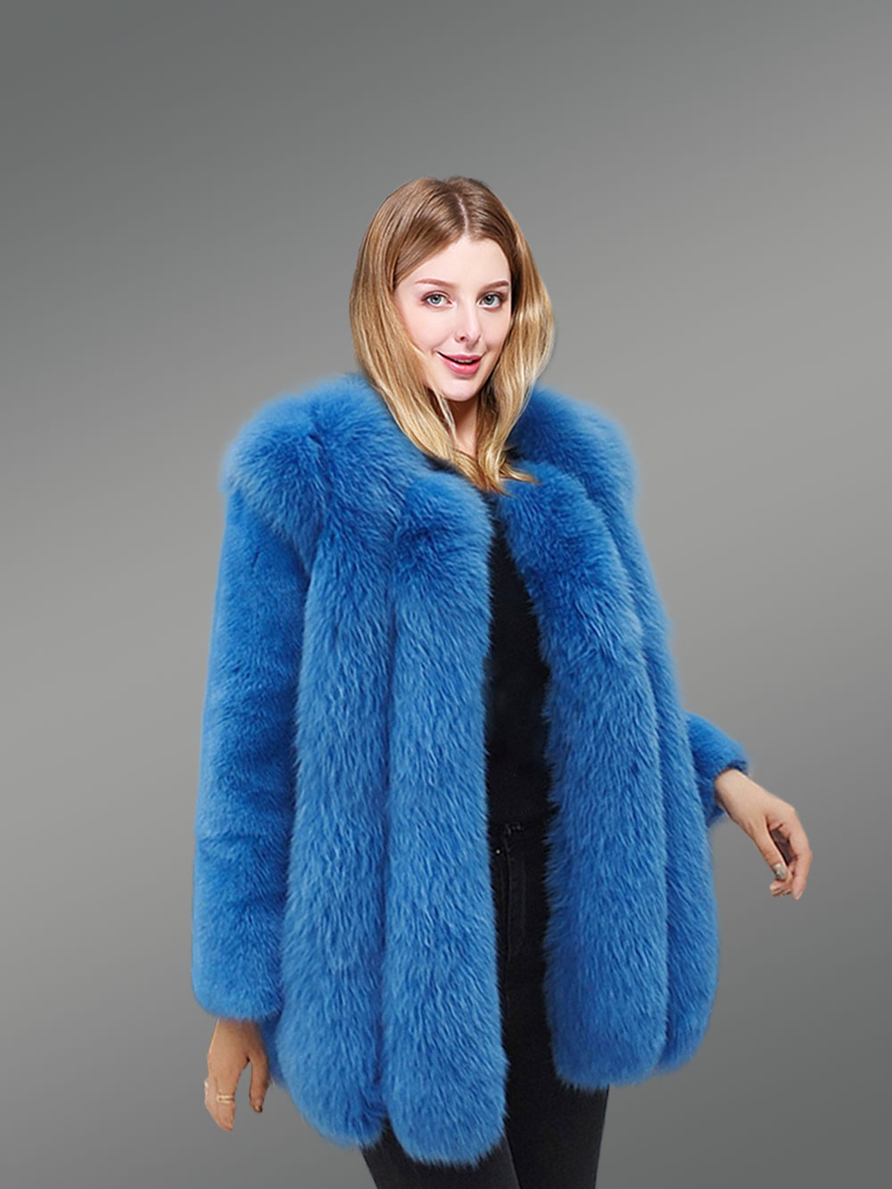 Arctic Fox Fur Coat with Mink Sleeves for Women