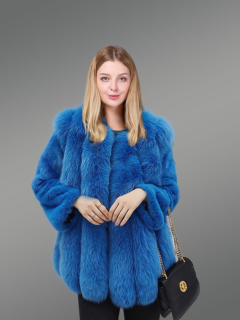 Arctic Fox Fur Coat with Mink Sleeves for Women