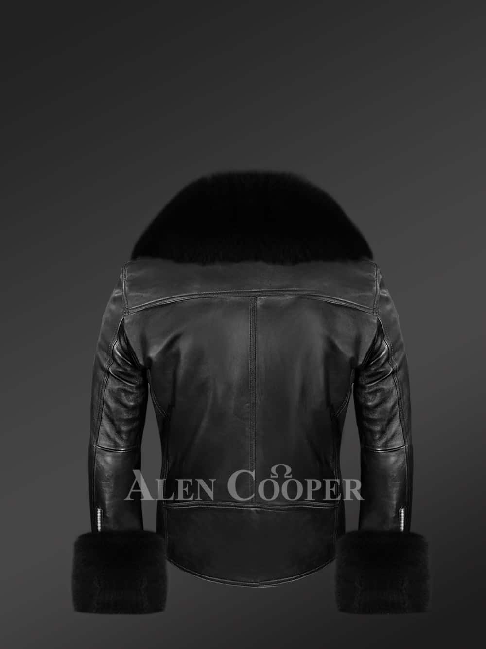 Mens Premium Leather Jacket With Fur Collar And Handcuffs 