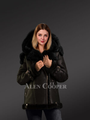 Sheepskin Shearling Jacket for Women In Cuff Belts And Hood