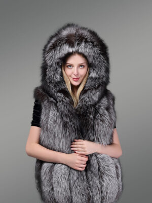 classic real fox fur hooded waistcoat