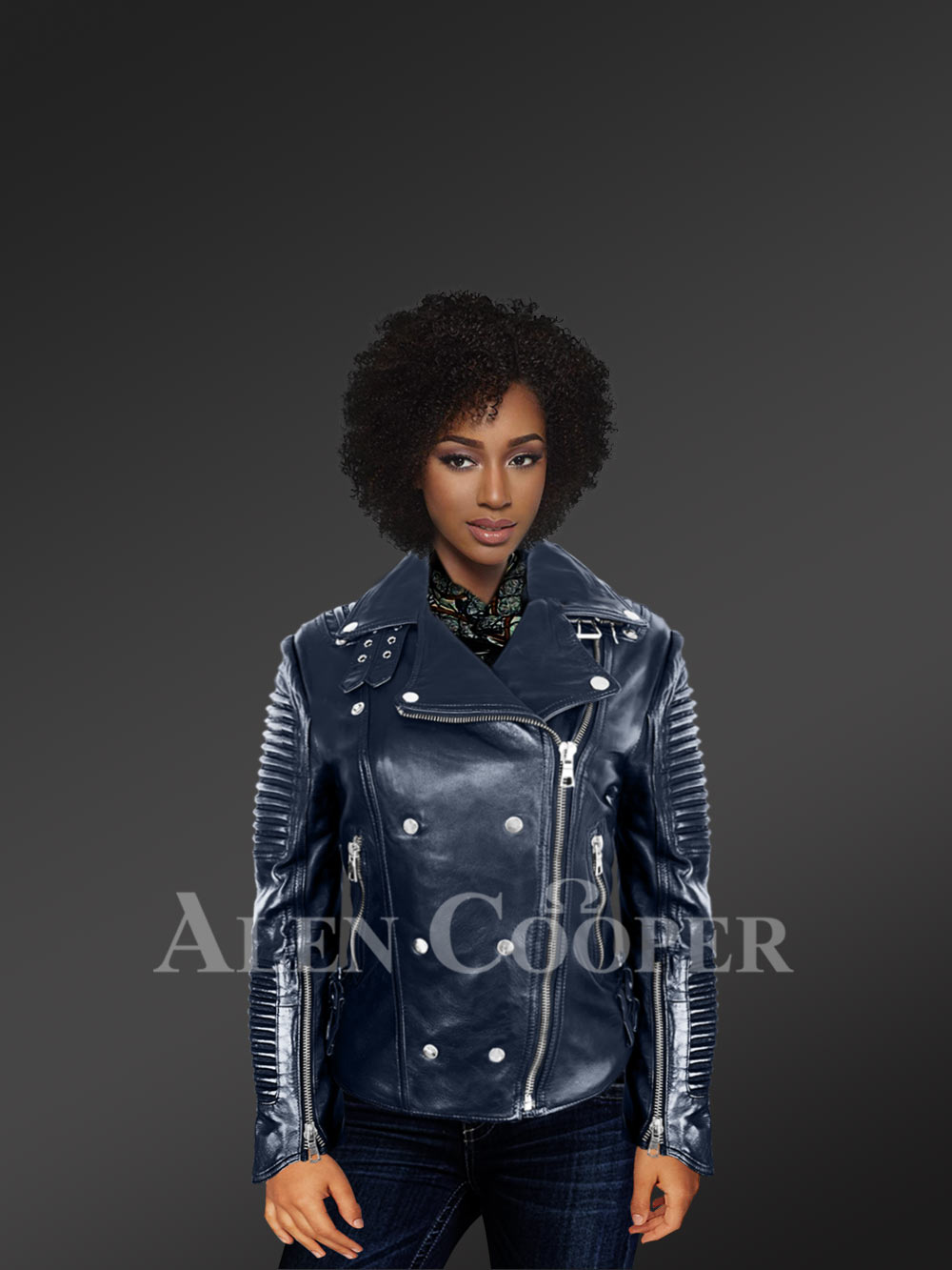 navy biker jackets to make women more charming and graceful