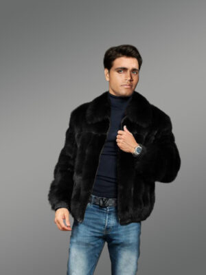 Black Full Skin Mink Fur Bomber Jacket for Men is Stylish and Luxurious