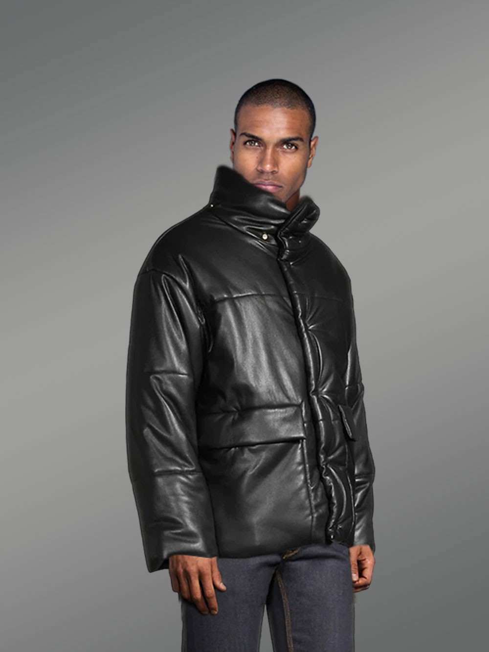 Men Leather Bomber Jacket with Fur