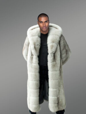 Men's Long Length Fox Fur Coat in White