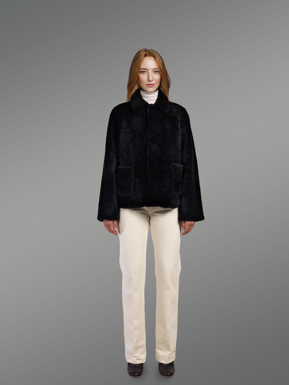 Sheepskin coat in Black Mouton Finish