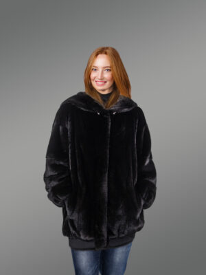 Mid Length Mink Coat with Hood