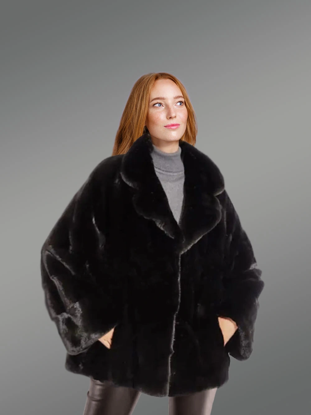 Women's Full Skin Mink Coat with Lapel Collar