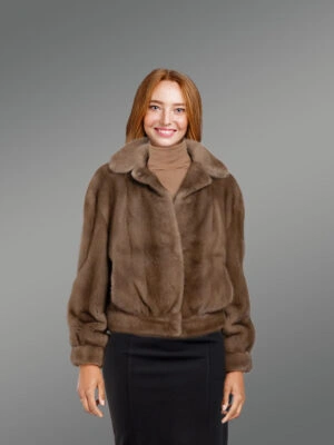 Mink Fur Bomber Jacket with Belt for Women