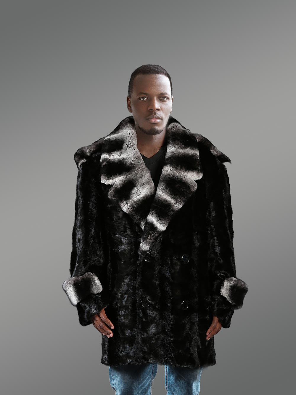 mens stylish black mink coat