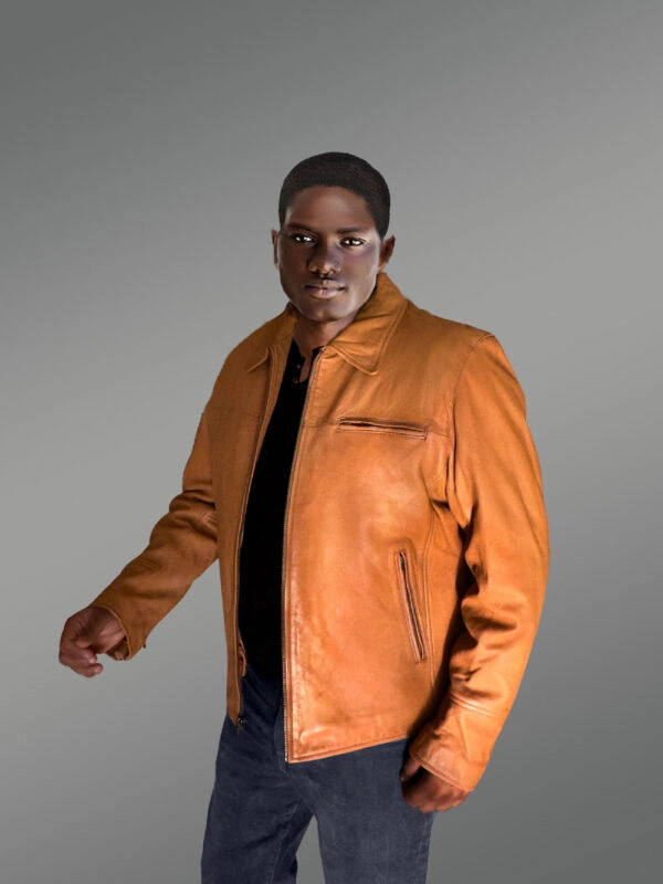 Men’s Tan Leather Dean Jacket (1)