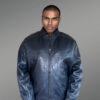 Mens baseball Leather Bomber Jacket in Navy