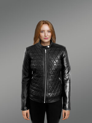 Women’s Leather Biker Jacket in Quilt