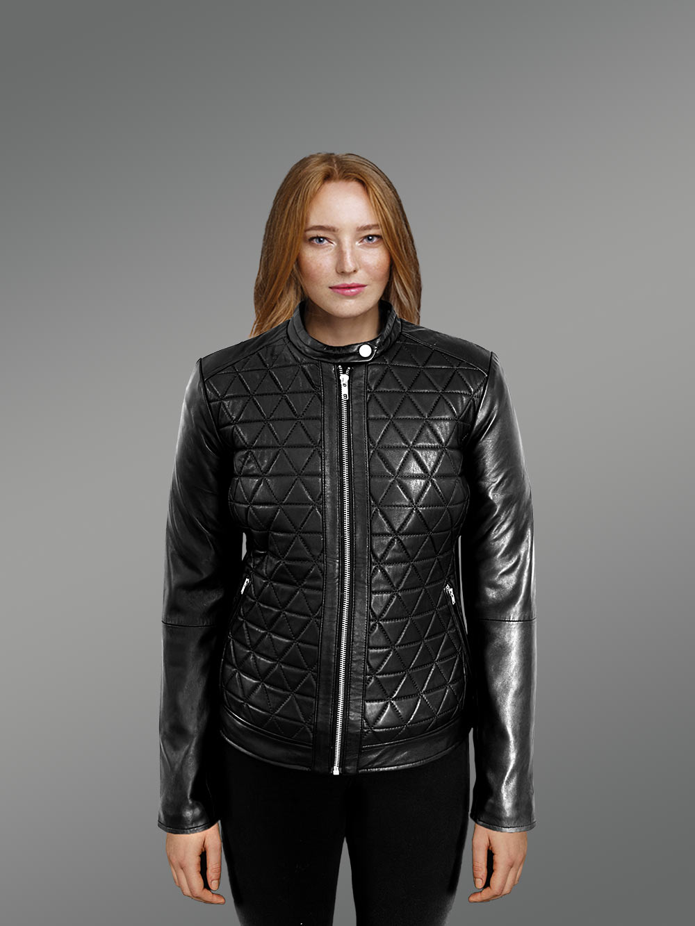 Women’s Leather Biker Jacket in Quilt