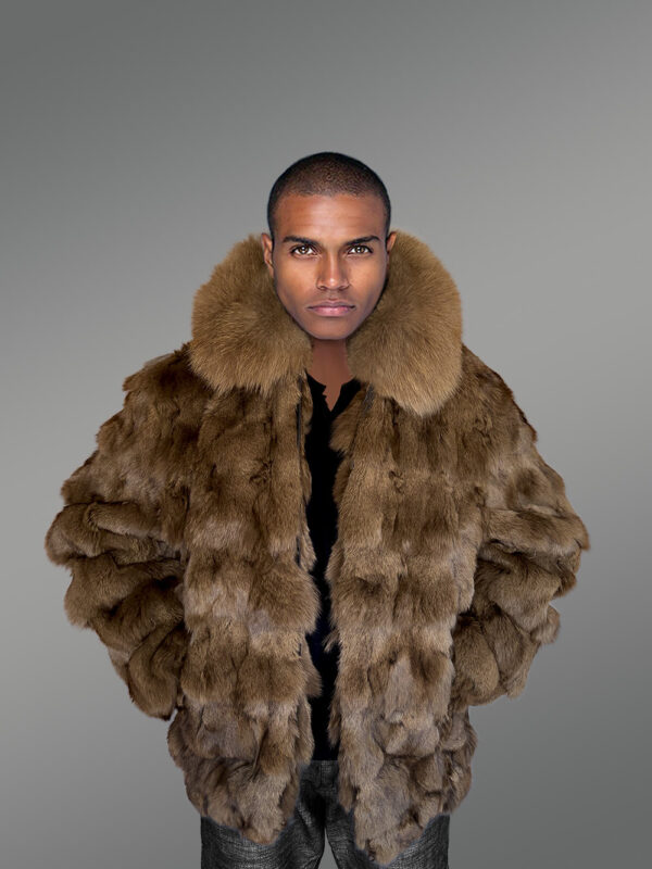 Mens Bomber In Fox Fur with Stylized Fur Sections for Cozy Wear