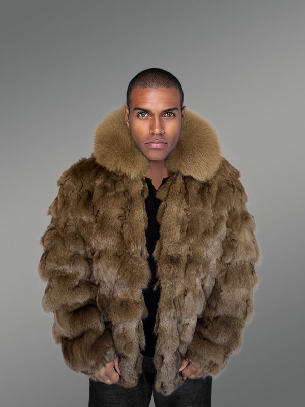 Mens Bomber In Fox Fur with Stylized Fur Sections for Cozy Wear - Image 6