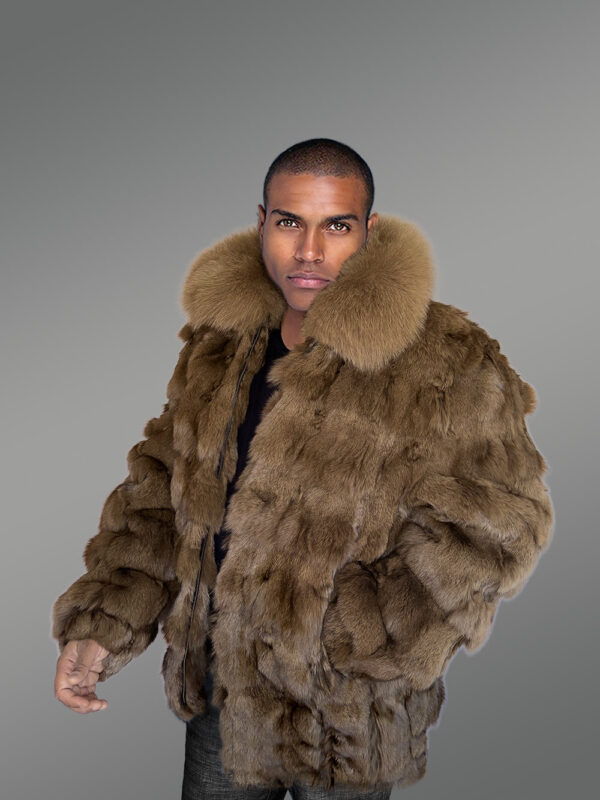 Mens Bomber In Fox Fur with Stylized Fur Sections for Cozy Wear - Image 5