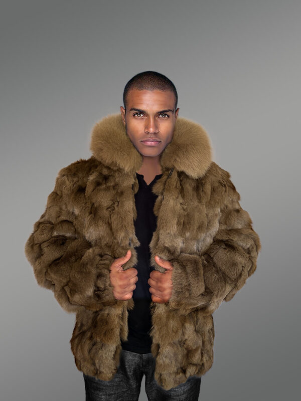 Mens Bomber In Fox Fur with Stylized Fur Sections for Cozy Wear - Image 4