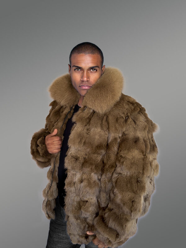 Mens Bomber In Fox Fur with Stylized Fur Sections for Cozy Wear - Image 3