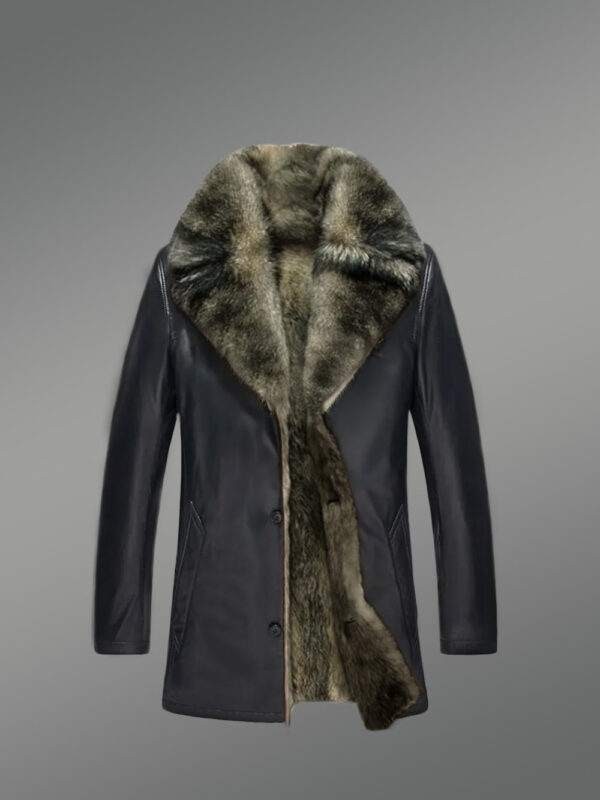 Genuine Lambskin Winter Coat with a Stylish Collar of Silver Fox Fur