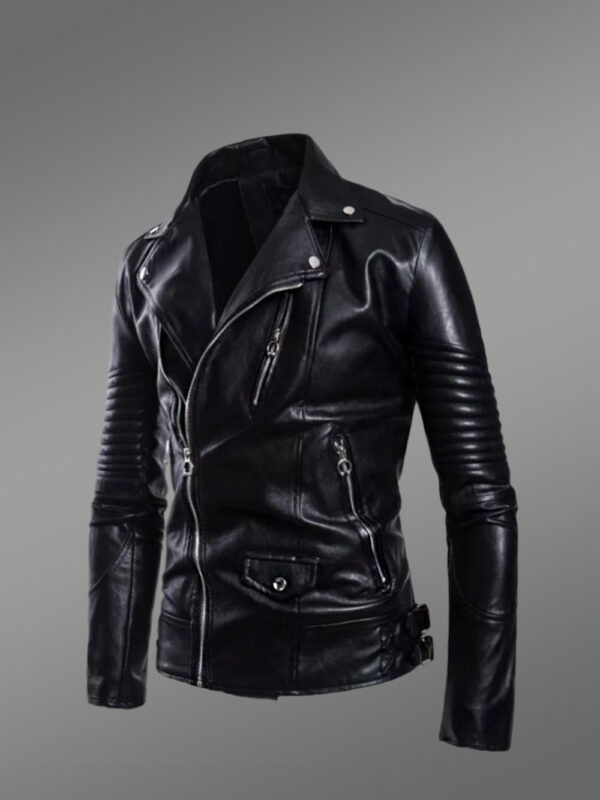 Leather Biker Jacket with Quilt Details on Sleeves Exudes Rugged Charm - Image 6