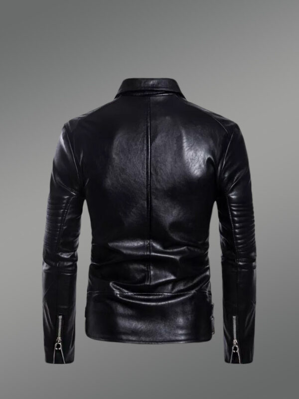 Leather Biker Jacket with Quilt Details on Sleeves Exudes Rugged Charm - Image 7