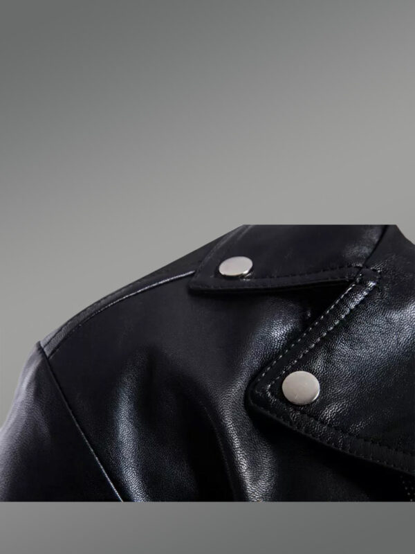 Leather Biker Jacket with Quilt Details on Sleeves Exudes Rugged Charm - Image 10