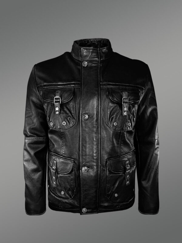 Mens Black Lambskin Leather Parka to Make a Bold Style Statement - Image 2