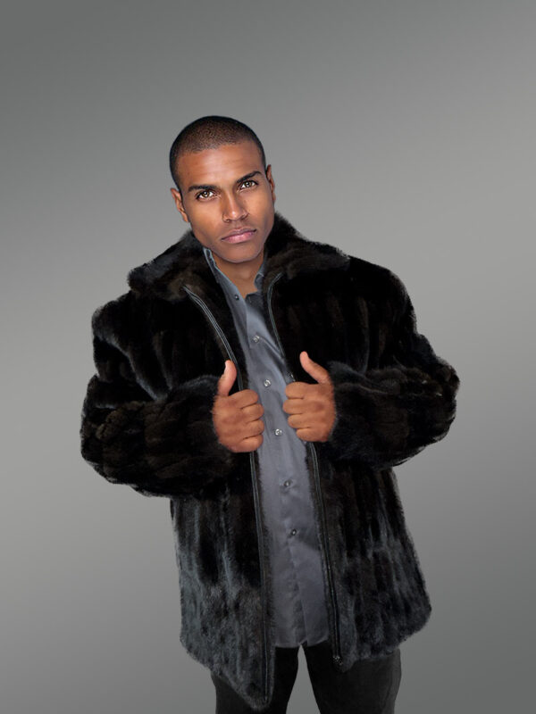 Mens Black Mink Bomber – Modish Outfit to Make a Bold Statement - Image 2