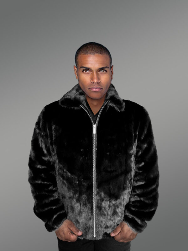 Mens Black Mink Bomber – Modish Outfit to Make a Bold Statement