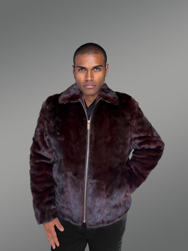 Mens Burgundy Mink Bomber – Deluxe Statement Piece for Wintertime Events - Image 2