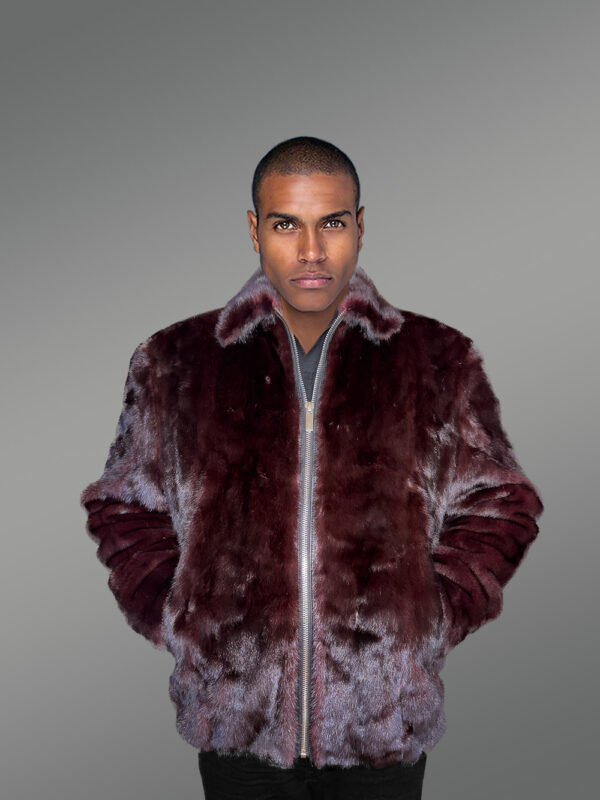 Mens Burgundy Mink Bomber – Deluxe Statement Piece for Wintertime Events