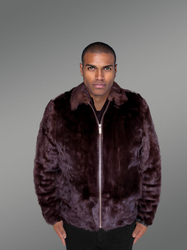 Mens Burgundy Mink Bomber – Deluxe Statement Piece for Wintertime Events - Image 4