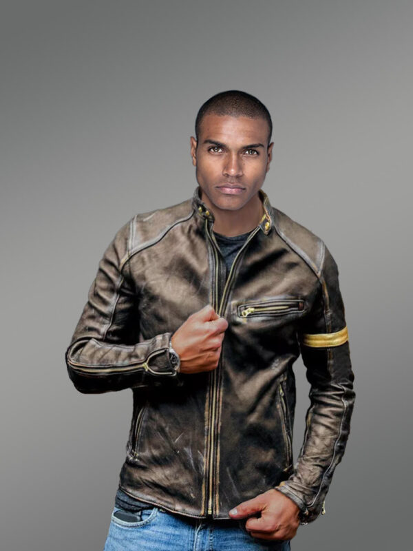 Mens Distressed Leather Jacket in Brown for Bold and Confident Look