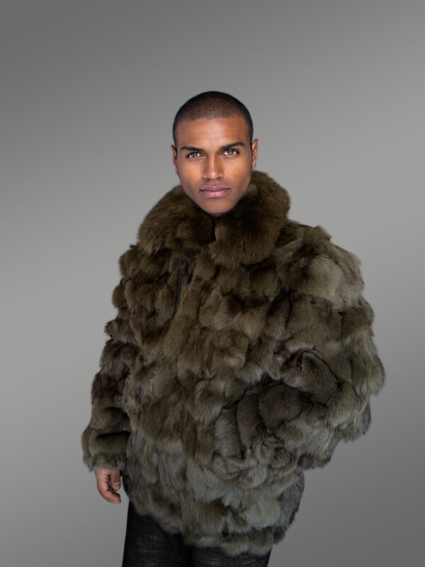 Mens Olive Green Bomber of Fox Fur – Spectacular Outfit for Grand Events - Image 5