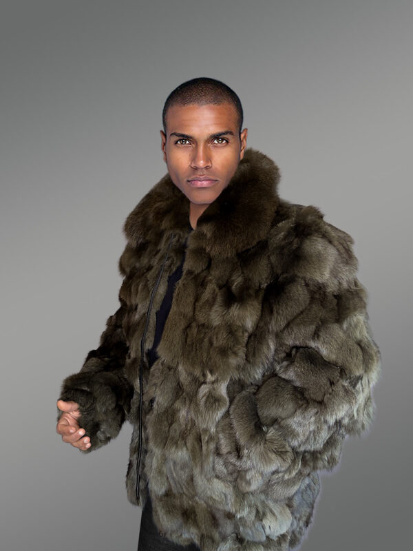 Mens Olive Green Bomber of Fox Fur – Spectacular Outfit for Grand Events - Image 10