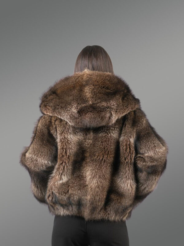 Women’s Natural Rabbit Fur Bomber with Hood - Image 5