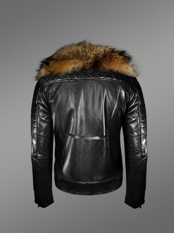 Black Biker Jacket with Raccoon Lapel – Be a Trendsetter - Image 4