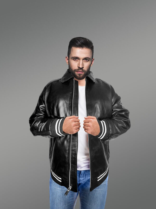 Black Leather Bomber Jacket – Cozy Feel & Suave Looks