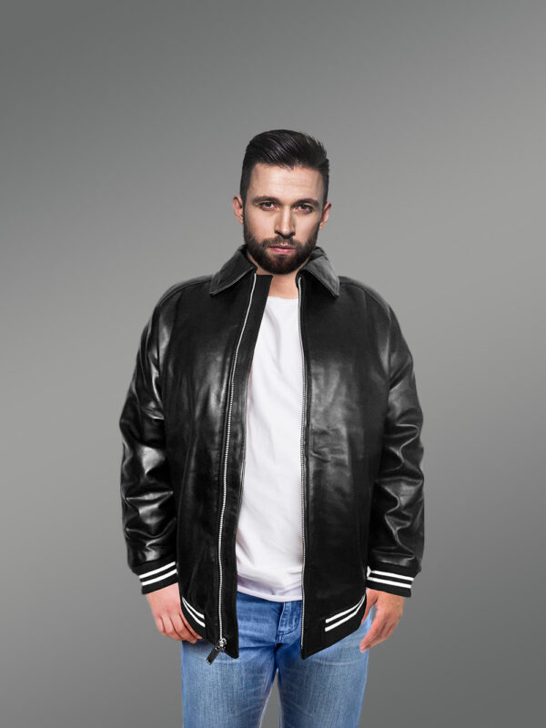 Black Leather Bomber Jacket – Cozy Feel & Suave Looks - Image 5