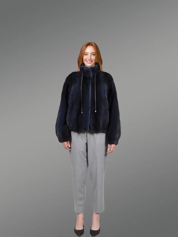 Blue Mink Bomber with Turtleneck Collar – Exceptional Warmth & Great Looks - Image 3